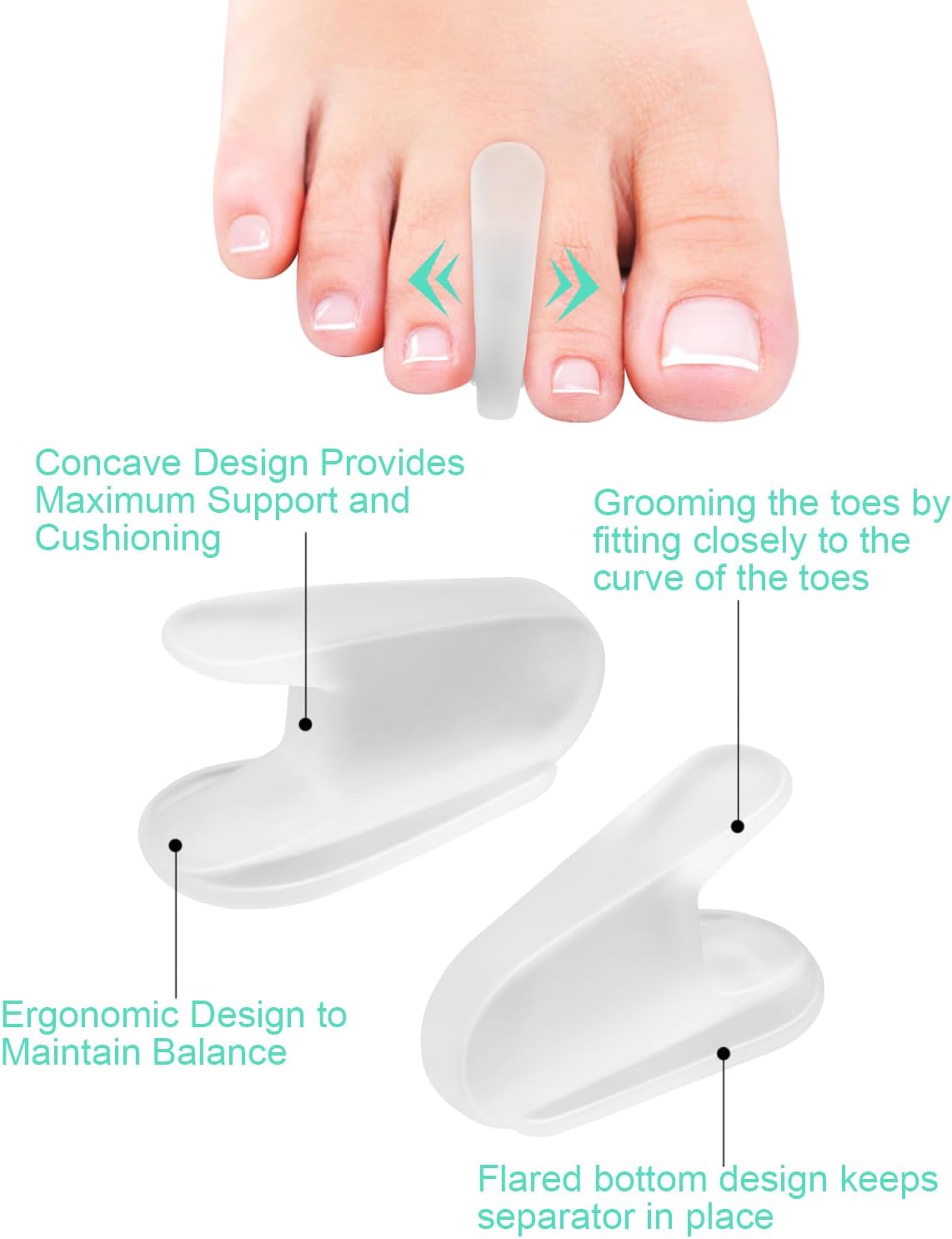 16Pcs Gel Toe Separators, Silicone Toe Spacers Bunion Corrector for Feet Women Men Pain Relief, Soft Flared Toe Spreader Hammer Toe Straightener for Overlapping Toes(12Small+4Large Size)