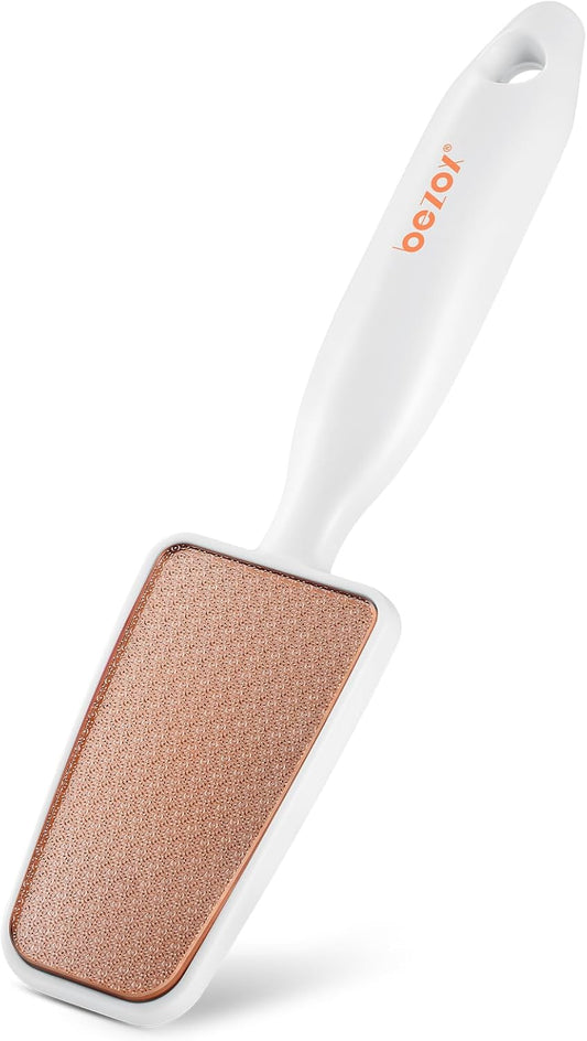 BEZOX Long Handle Glass Foot File Callus Remover, Foot Scrubber for Dead Skin, Cracked Heel Foot Scraper - White
