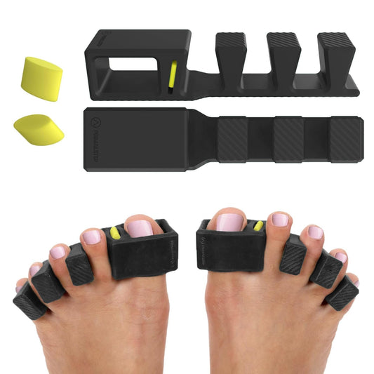 APEX Adjustable Toe Separators, Spreaders, Spacers, Straightener to Correct Toes for Men and Women, Bunion Corrector, Plantar Fasciitis, 50% Thicker, 2 Pairs, S/M and Large, Black