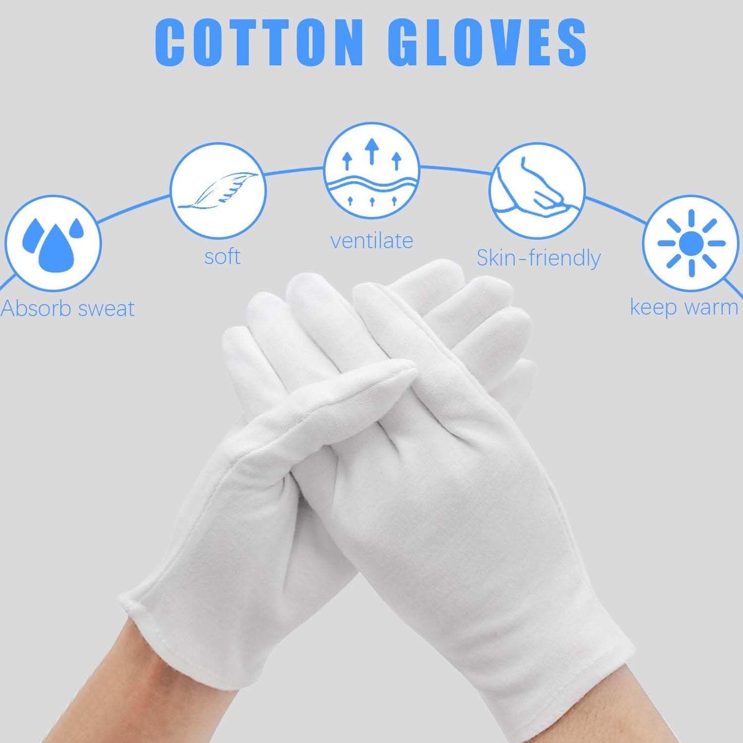 48Pcs White Cotton Sleep Glove, Night Stretchable Cloth Gloves for Dry Hands Eczema SPA Moisturizinc
