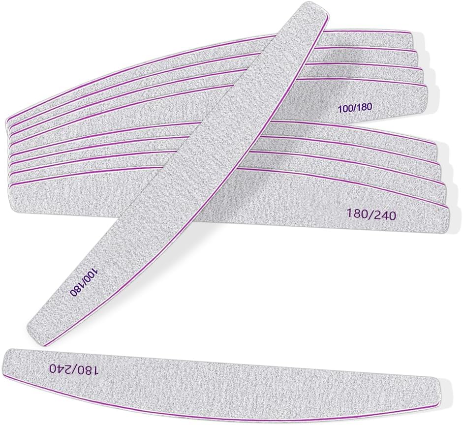 10Pcs Nail File Professional WAFOLOZE Nail Files Reusable Double Sided Emery Boards(100/180&180/240 Grit) Nail Styling Tools for Home and Nail Files for Acrylic Nails Salon Use