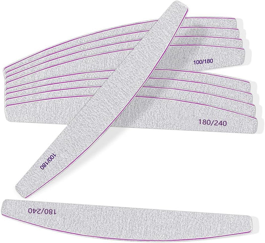 10Pcs Nail File Professional WAFOLOZE Nail Files Reusable Double Sided Emery Boards(100/180&180/240 Grit) Nail Styling Tools for Home and Nail Files for Acrylic Nails Salon Use