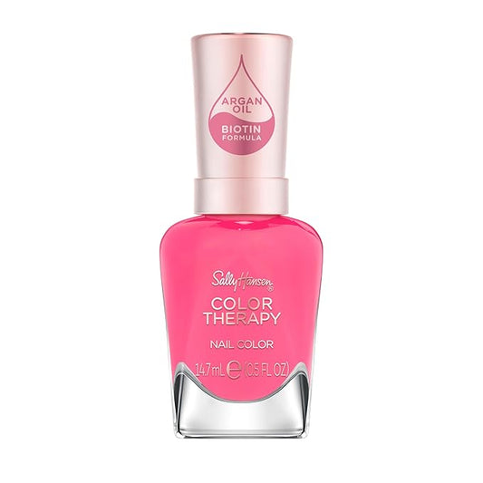 Sally Hansen Color Therapy Nail Polish | Biotin, Argan Oil, Long Lasting, Healthy Nails, Nail Strengthener, Opaque | 246 Sweet Resilience | Bright Pink Nail Color