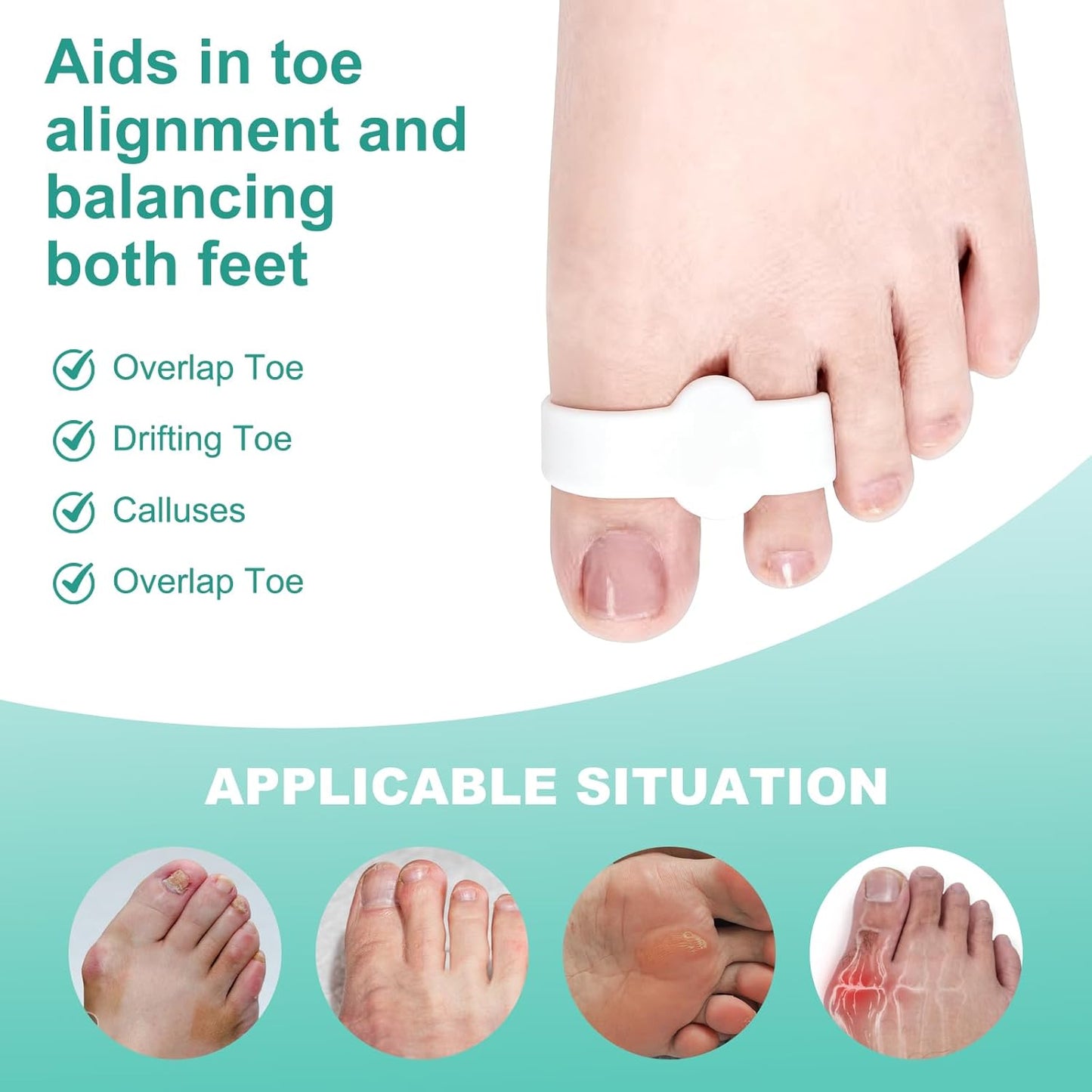 8 PCS Bunion Corrector & Toe Separators - 2 Loop Gel Toe Spacers for Women & Men, Soft Silicone Toe Straighteners, Soft Toes Spacers Corrector for Women Men Straighten Overlapping Toes(2 Size,White)