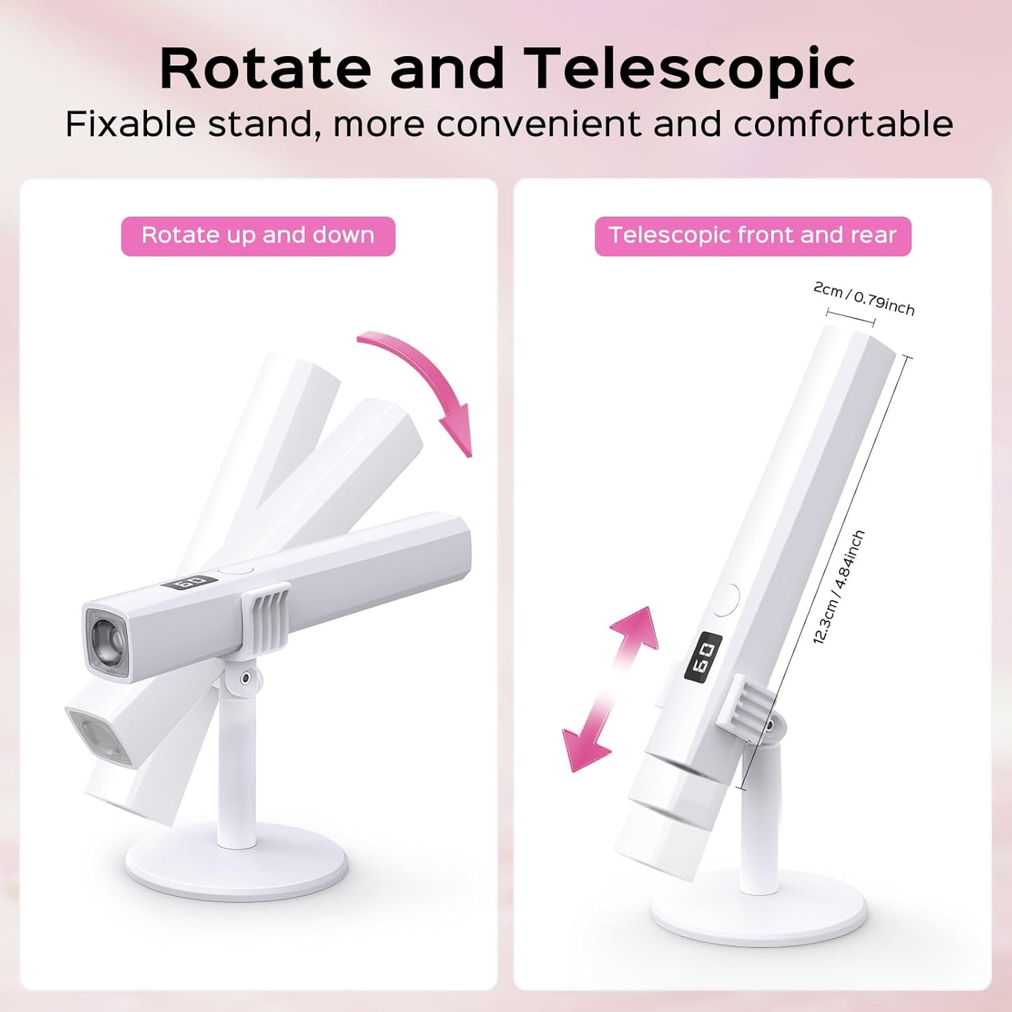 Handheld UV Light for Gel Nails, 5W LED Nail Lamp, Portable Mini Nail Dryer with Stand & LCD Screen, Nail Lamp for Fast Curing (White)