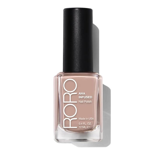roro AHA Infused 21+ Free Nail Polish - Chip-Resistant High-Impact Nail Color Lacquer Made in the USA, Vegan/Cruelty-Free, Gluten-Free, Toasted Almonds, Nude Beige, .4Fl Oz/12mL