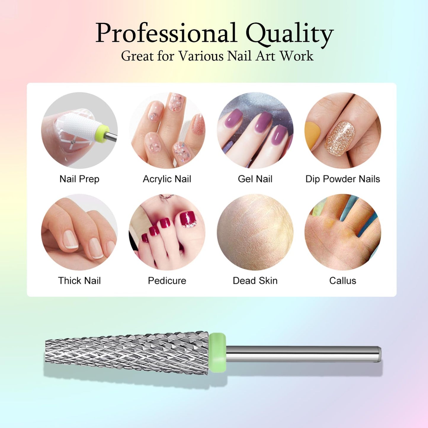 Super Long 5 in 1 Nail Drill Bits,Two Way Rotary Nail Cleaner Carbide Tungsten Nail Bits, Suitable for Manicure Pedicure Cuticle Gel Polishing Acrylic Hard Gels (Sliver, Coarse-C)