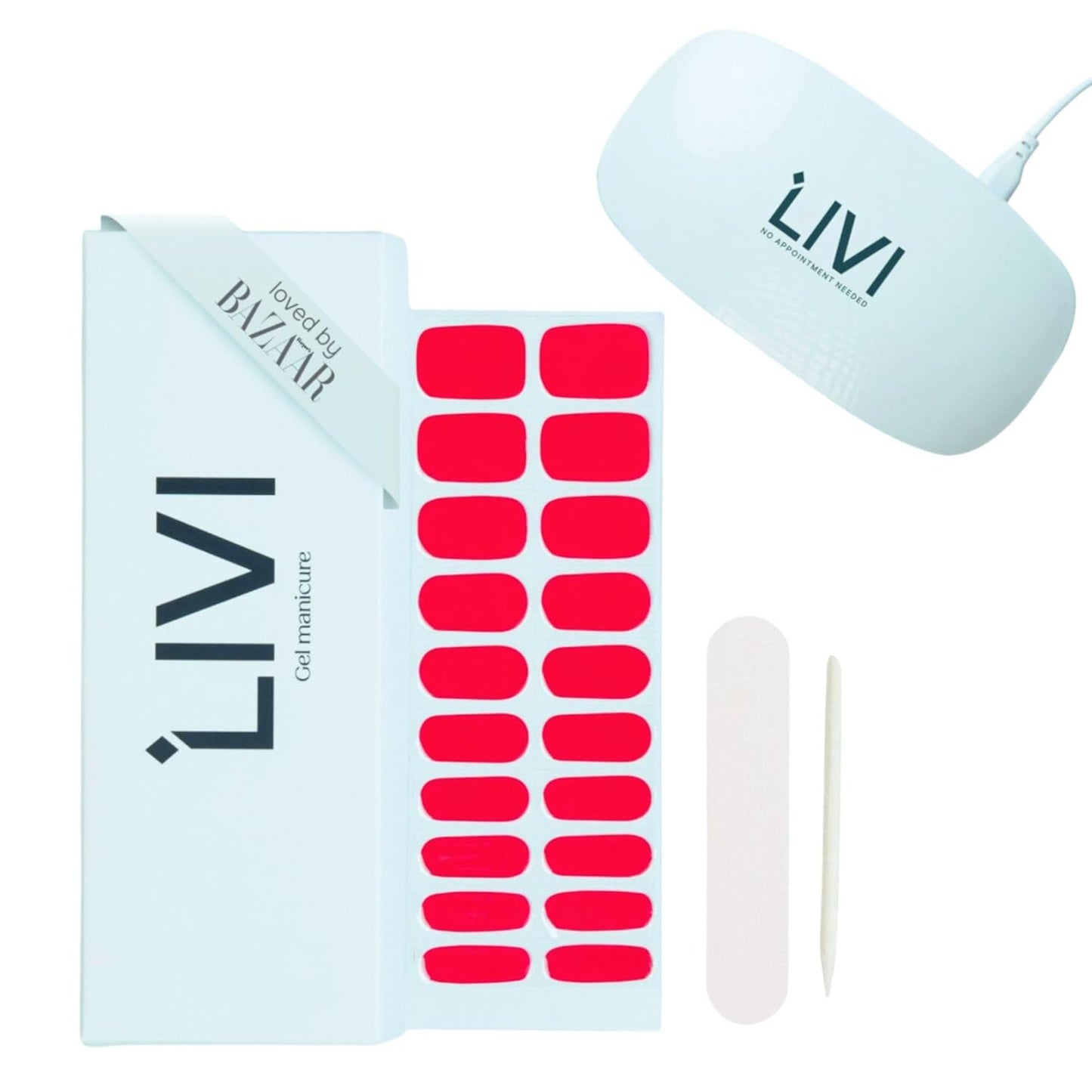 Livi Mini Gel Manicure System with UV Light – Mani Kit with 20 Nail Stickers and UV Lamp for Fast Salon-Quality Nails at Home – Long-Lasting, Easy-to-Use DIY Starter Gel Polish Set (Not a Regular Mom)