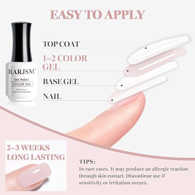 RARJSM Nude Gray Pale Pink Gel Nail Polish Neutral Skin Tone Sheer Jelly Gelpolish 1PC 15ml Single Bottle Creamy Transparent Natural Nudegel Polish Soak off Cured for Home Salon French Manicure