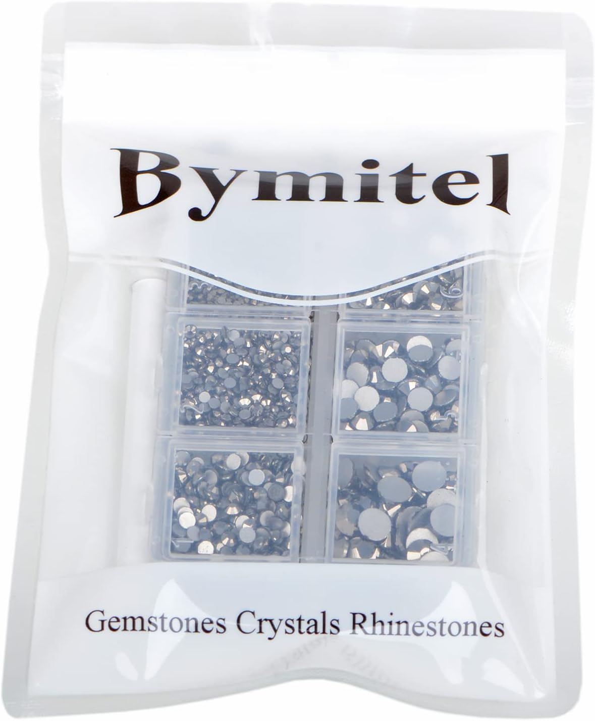 Bymitel 5000 Pieces 6 Mixed Sizes Glue Fix on Glass Rhinestones Round Crystal Gems Flatback for DIY Jewelry Making with one Picking Pen(6-Sizes 5000PCS, Jet Hematite)