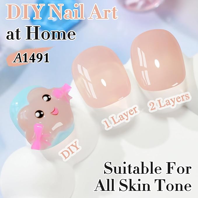 Double Rhythm 0.50 OZ Gel Polish Hema Free Same Color Same Bottle Golden Round Translucent Neutral Natural Milky 15 ML Jelly UV Polish Art DIY at Home (Nude Pink-C1491)