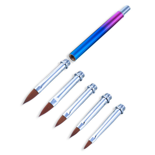 SILPECWEE 1 Pack Replacement Acrylic Nail Art Brush Set UV Gel Builder Nail Drawing Flower Pen Manicure Tools With 5Pcs Pointed Head (3.5/4/5/6/7mm)