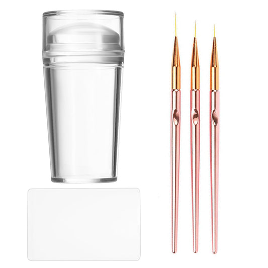 French Tip Tool Nail Stamp Silicone French Tip Nail Stamp Kit Clear Nail Art Stamper Nail Stamping with Scrapers and Nail Art Brushes for French Manicure Home DIY Salon