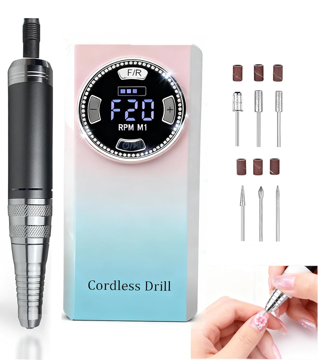 Professional Electric Nail Drill , LUMCRISSY 40000 PRM Electric Nails File Machine for Acrylics, Rechargeable Nail File Nail Grinder Drill Bit Manicure Pedicure for Salon and Home Use