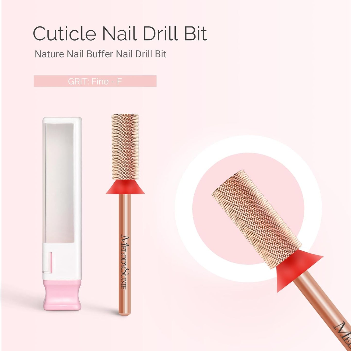 MelodySusie Large Barrel Nail Buffer Bit, Professional Safety Carbide Nail Bit for Nature Nail Bed File Cuticle Dead Skin Cleaning Nail Prepare, Two Way Rotate, Manicure Nail Salon Supply, Rose Gold