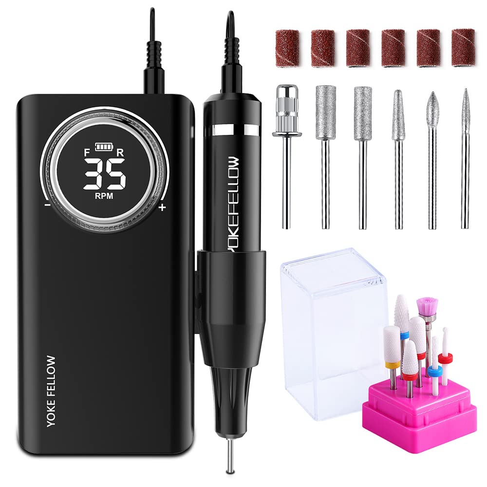 YOKE FELLOW Electric Nail Drill Machine – Professional Nail File with 12 Drill Bits for Nails 35000RPM Portable Nail Drills for Acrylic Nail Tools for Manicure Pedicure