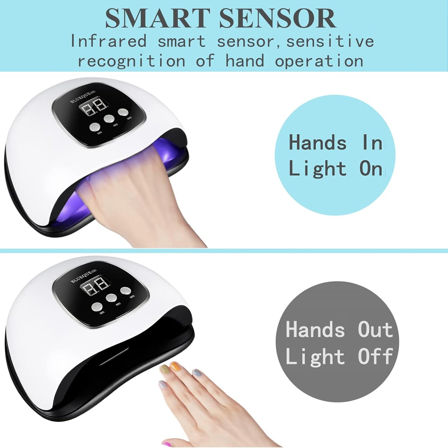 BIGBEAR UV Light for Nails, 48W LED Nail Light for Gel Polish, Fast Nail Dryer with Automatic Sensor, Timer Setting, Small and Portable, UV LED Nail Lamp for Fingernail and Toenail