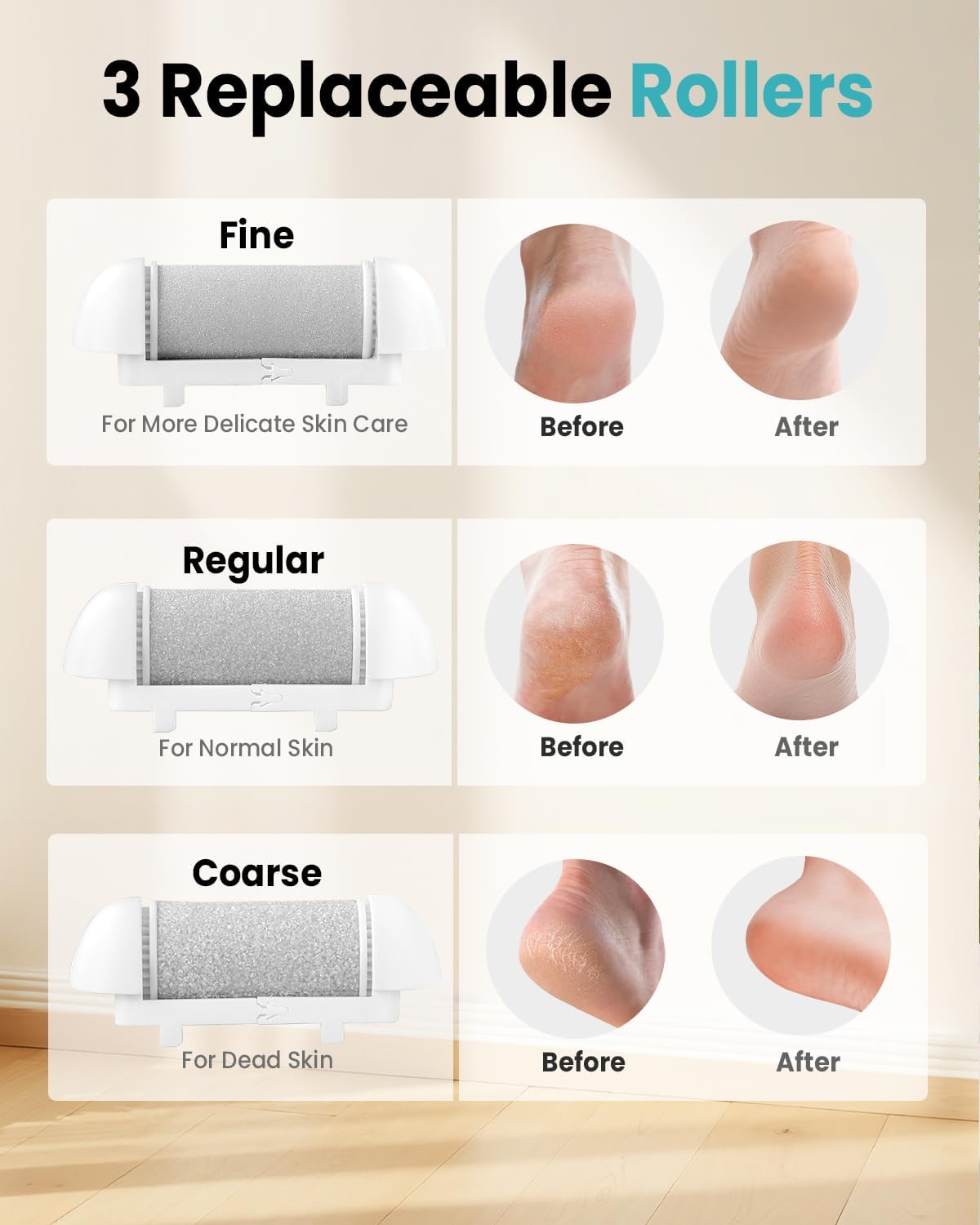 PUBOO Foot Callus Remover Electric 10000 RPM 3-Speed IPX7 Rechargeable Pedicure Kit for Hard Skin Women & Men. Portable Multi-Roller File Grinder Sander Scrubber with LED Display for Wet & Dry Feet