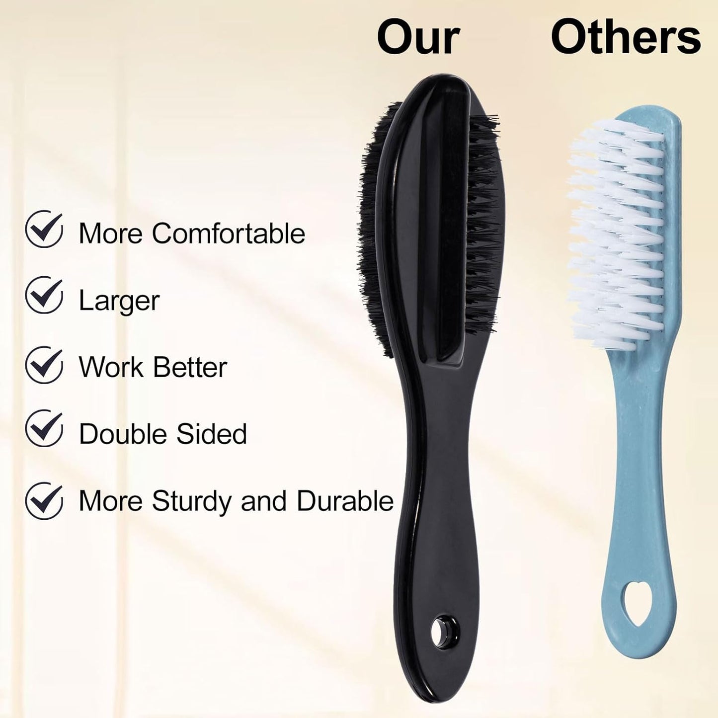 Nail Brush for Cleaning Fingernails 6 PCS, Long Handle Grip Double Sided Nail Foot Scrub Brush Fingernail Cleaner, Soft Stiff Bristles Pedicure Nail Scrubber Non-Slip for Men Women Black