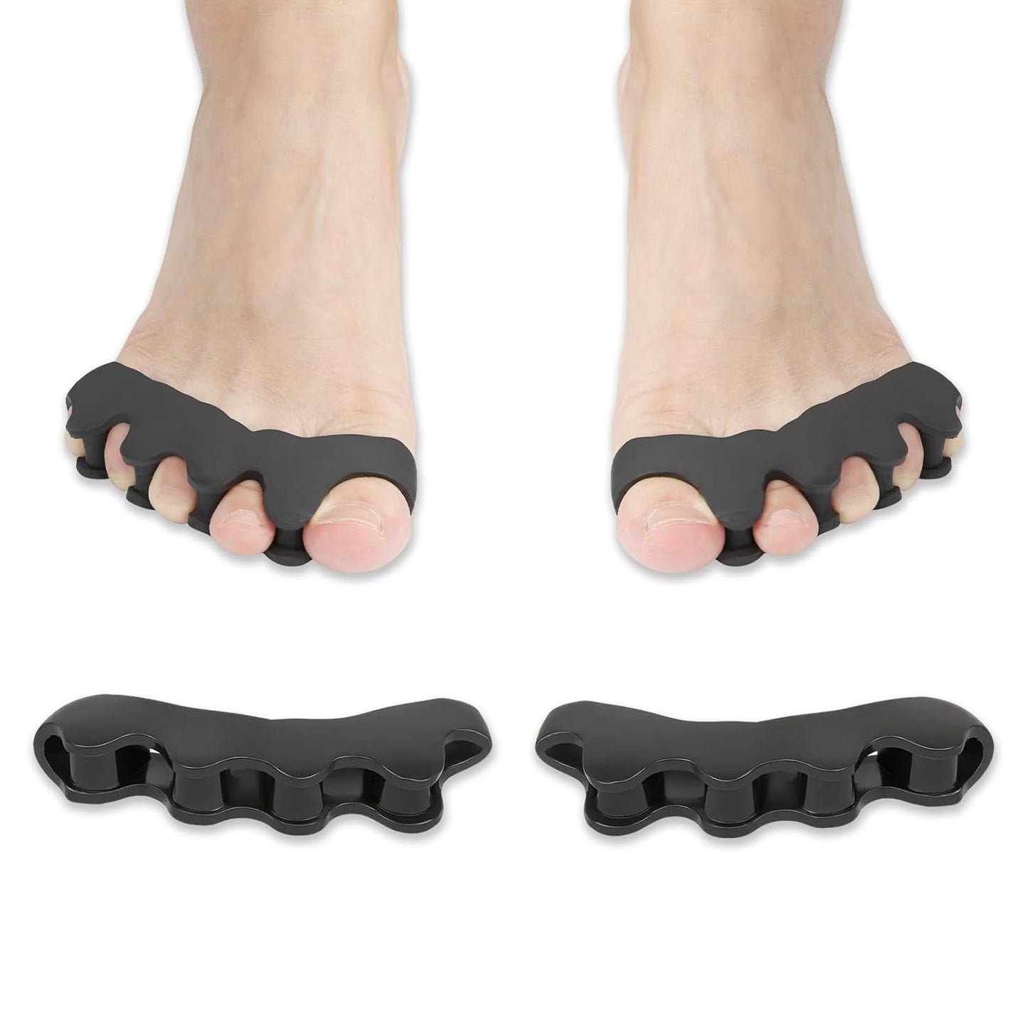 Toe Spacers for Women and Men, Corrector Toe Separators - Gel 4 - Hole Spacers for Overlapping Toes & Foot Alignment (1 Pair, Black)