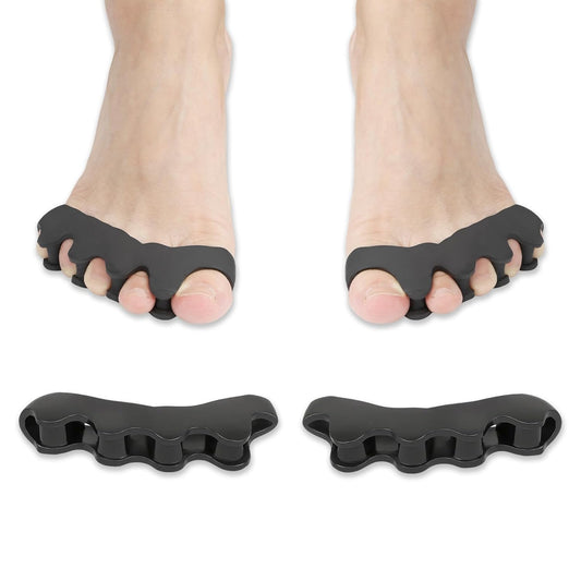 Toe Spacers for Women and Men, Corrector Toe Separators - Gel 4 - Hole Spacers for Overlapping Toes & Foot Alignment (1 Pair, Black)