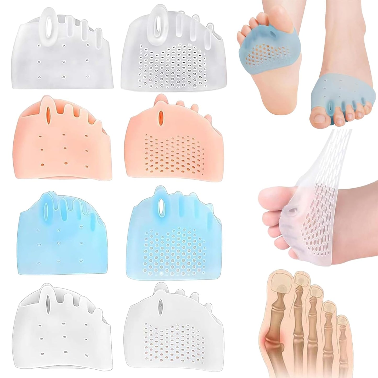 Hyggear Toe Bunion Corrector for Women Nighttime, Silicone Toe Separators, Breathable and Soft, Prevent Friction, Relieve Pressure Manicure(4 sets) (A)
