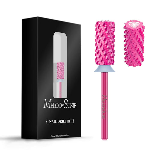 MelodySusie Large Barrel 3/32'' Tungsten Carbide Nail Drill Bit, Crystal Top Pink Heart Shape, Fast Remove Acrylic Gel, Cuticle Gel Polishing for Manicure Pedicure, Pink Blossom, Series Bit-S, 4XC