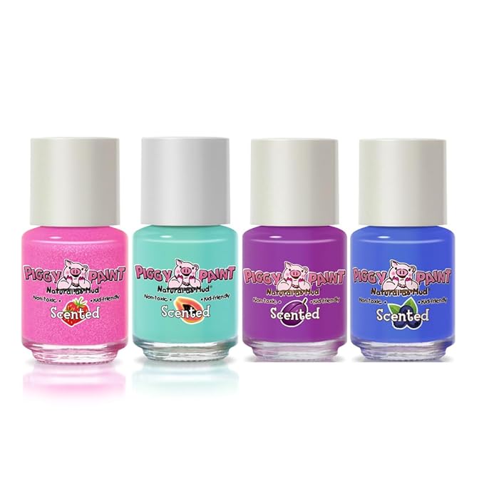 Piggy Paint | 100% Non-Toxic Girls Nail Polish | Safe, Cruelty-free, Vegan, & Scented for Kids | Scented Fruit Fairy (4 Pack Kit)