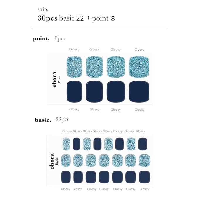 ohora Semi Cured Gel Pedi Strips (P Yunseul) - Works with Any Nail Lamps, Salon-Quality, Long Lasting, Easy to Apply & Remove - Includes 2 Prep Pads, Nail File & Wooden Stick, Large