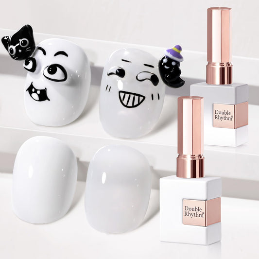 Double Rhythm 2 Pcs 15ml UV Gel Polish Set Pure White And Black Color Gel Nail Polish Kit Nail Art Salon DIY (White and Milky White-A1075+A1093)