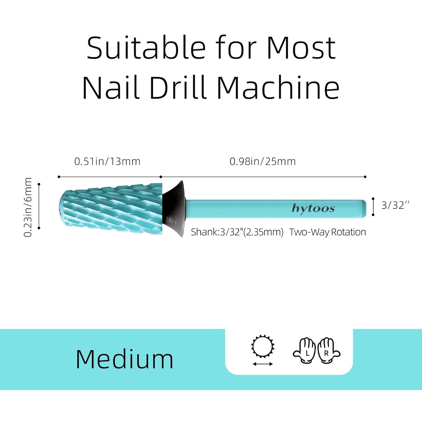 Safety Tapered Nail Drill Bit, Green Coated Tungsten Carbide Rounded Barrel Nail Bits for Thick Gel & Acrylic Removal, Manicure Tools Pro Electric File Drill Accessories, XC