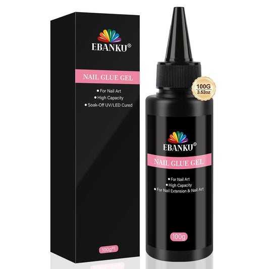 100ml Gel Nail Glue, EBANKU Super Strong UV Nail Glue for Press Ons Acrylic Nails, Lamp Curing Needed, Long-Lasting Solid Soft Gel