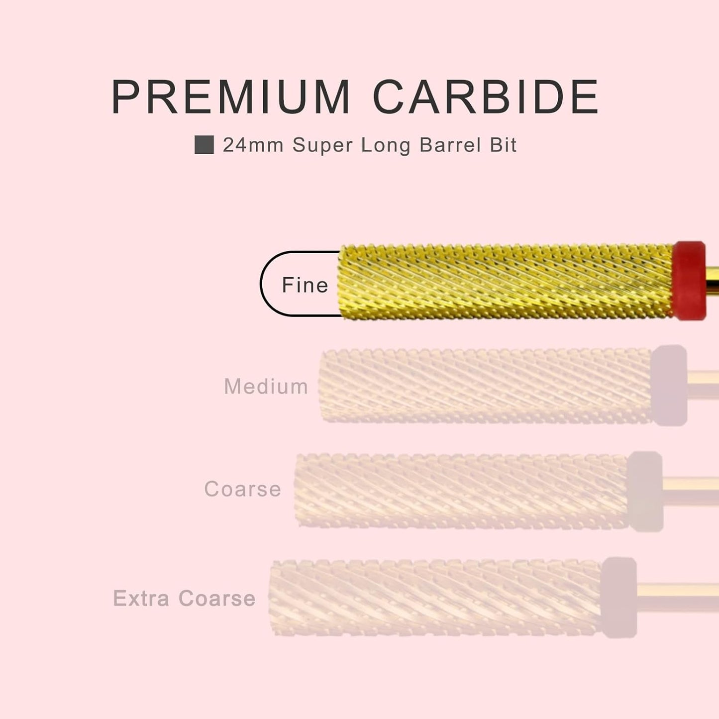 Super Long Nail Drill Bits, 24mm Gold Flat Top Barrel Carbide Nail Bit, 3/32" Two-way Rotate Drill Bits for Nails, Electric Drill Accessories, Remove Acrylic Nail Art Gel, F