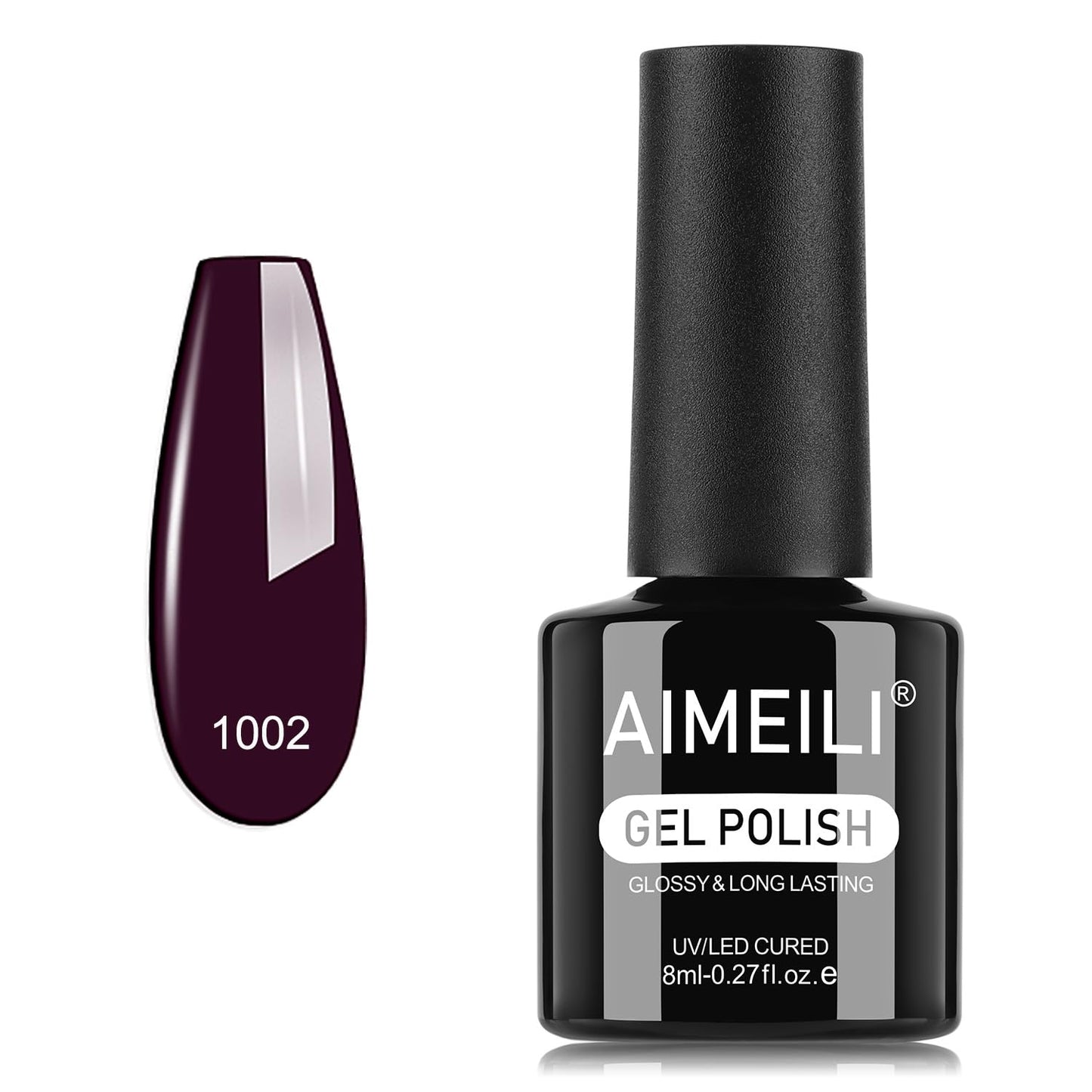 AIMEILI Burgundy Gel Nail Polish, Hema Free, Cruelty Free, Vegan, Soak Off U V LED Nail Art for Women Girls Manicure Salon DIY Home - 1002 8ml