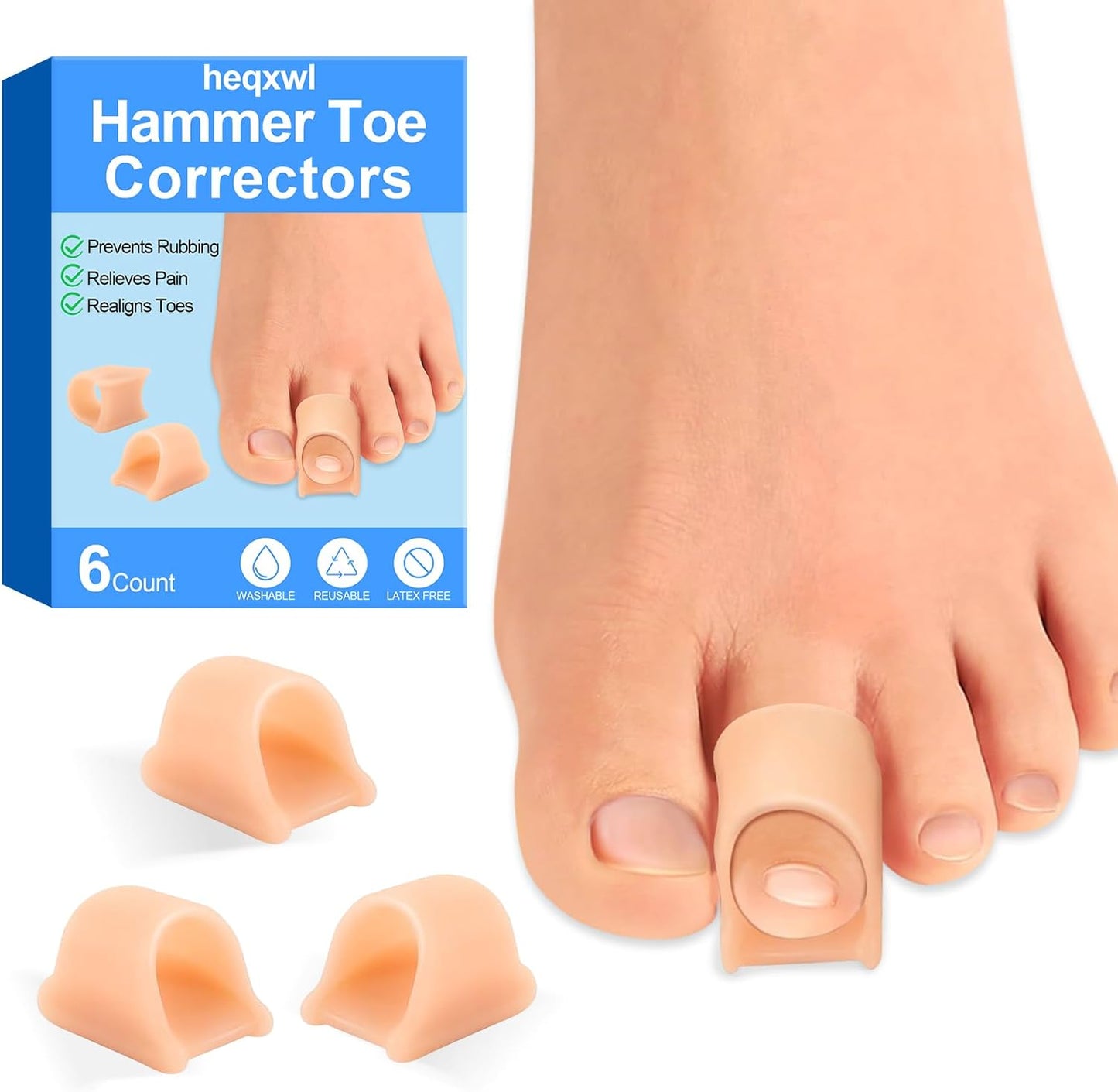 Hammer Toe Corrector, 6 Pack Toe Spacers, Toe Straighteners for Curled Toes, Bunion Corrector for Preventing Rubbing & Relieve Pressure (3 Sizes in One Set)