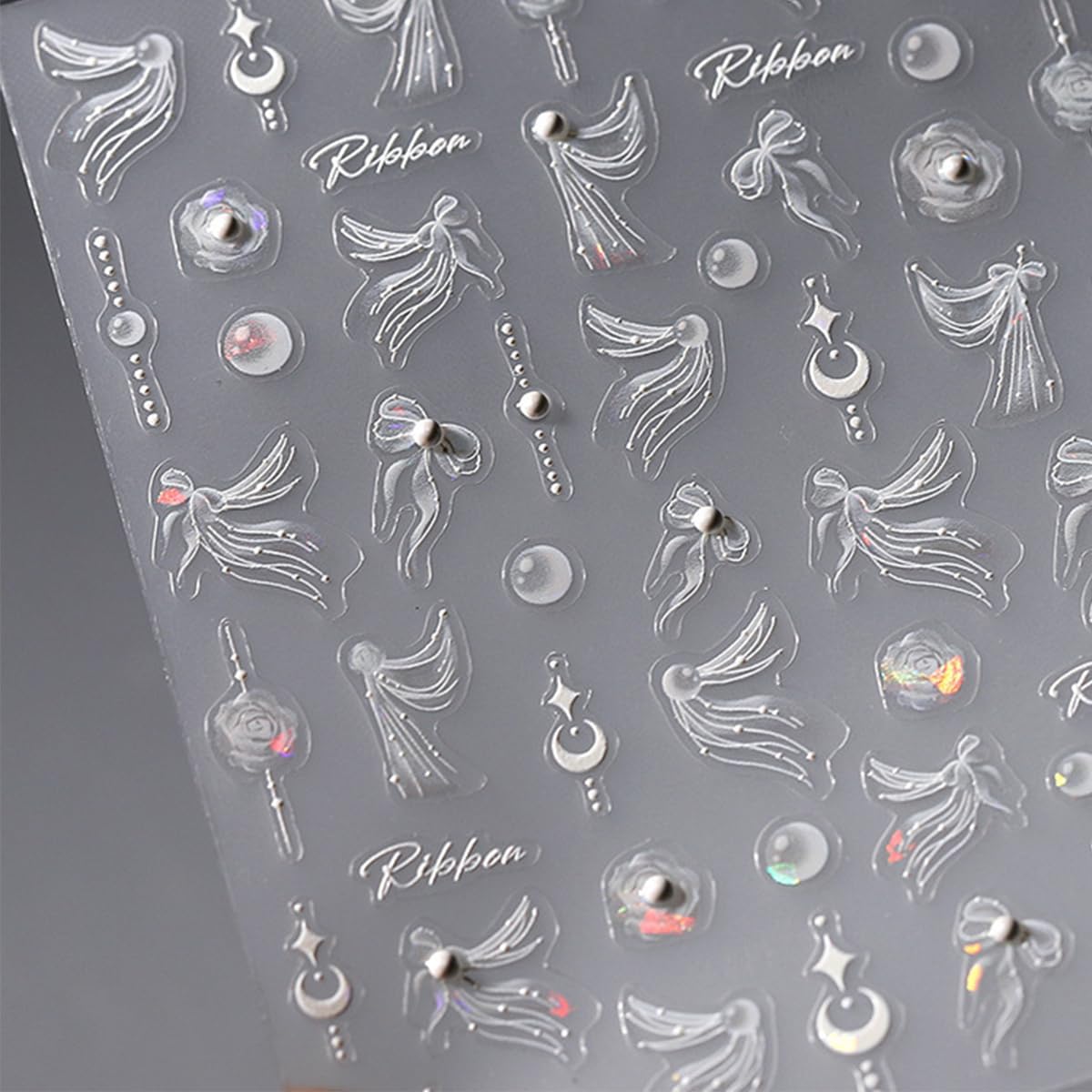 White Flower Nail Art Stickers Decals 5D Embossed Nail Decals Self Adhesive Pearl Bow Nails Stickers Spring Flower Nails Transfer Decals Floral Nails Supplies for Women Nail Art Decorations