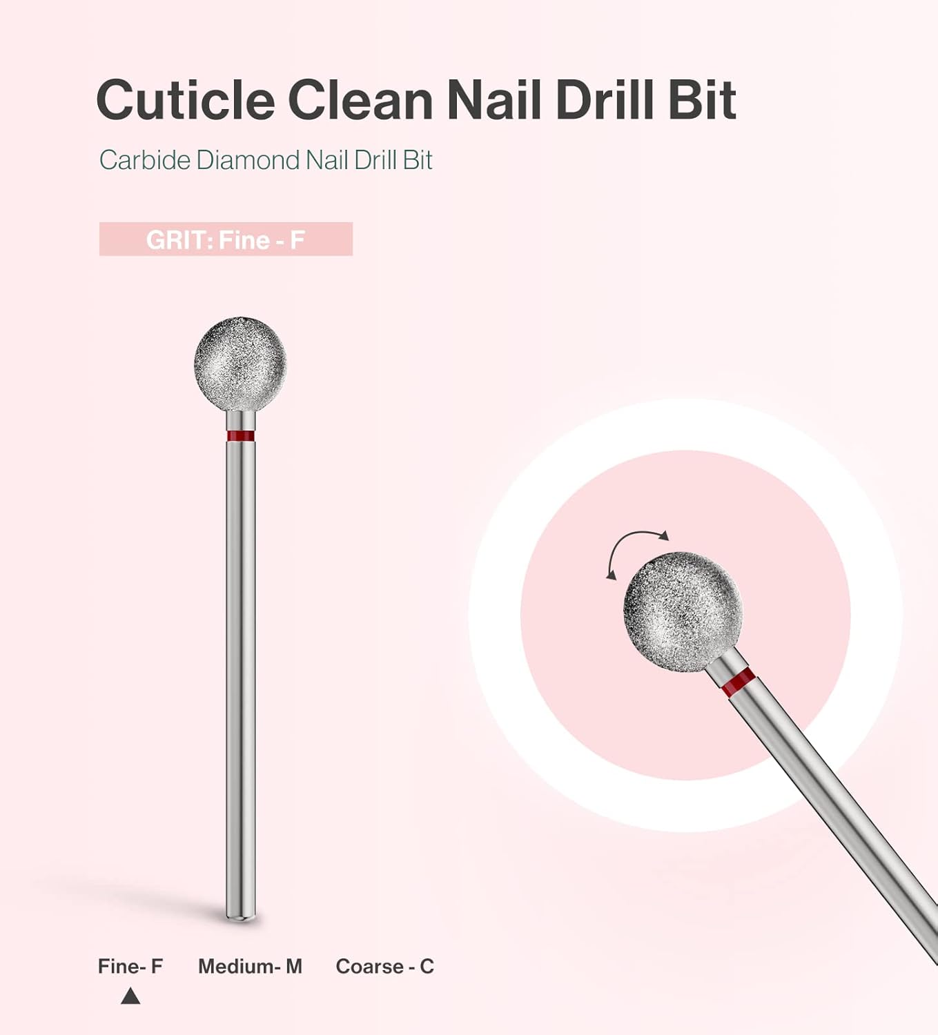 MelodySusie 7mm Ball Shape Cuticle Clean Nail Drill Bit 3/32'', Professional Safety Carbide Diamond Under Nail Cleaner for Cuticle Dead Skin Nail Prepare, Beginners Bits, Series Bit-S, Fine