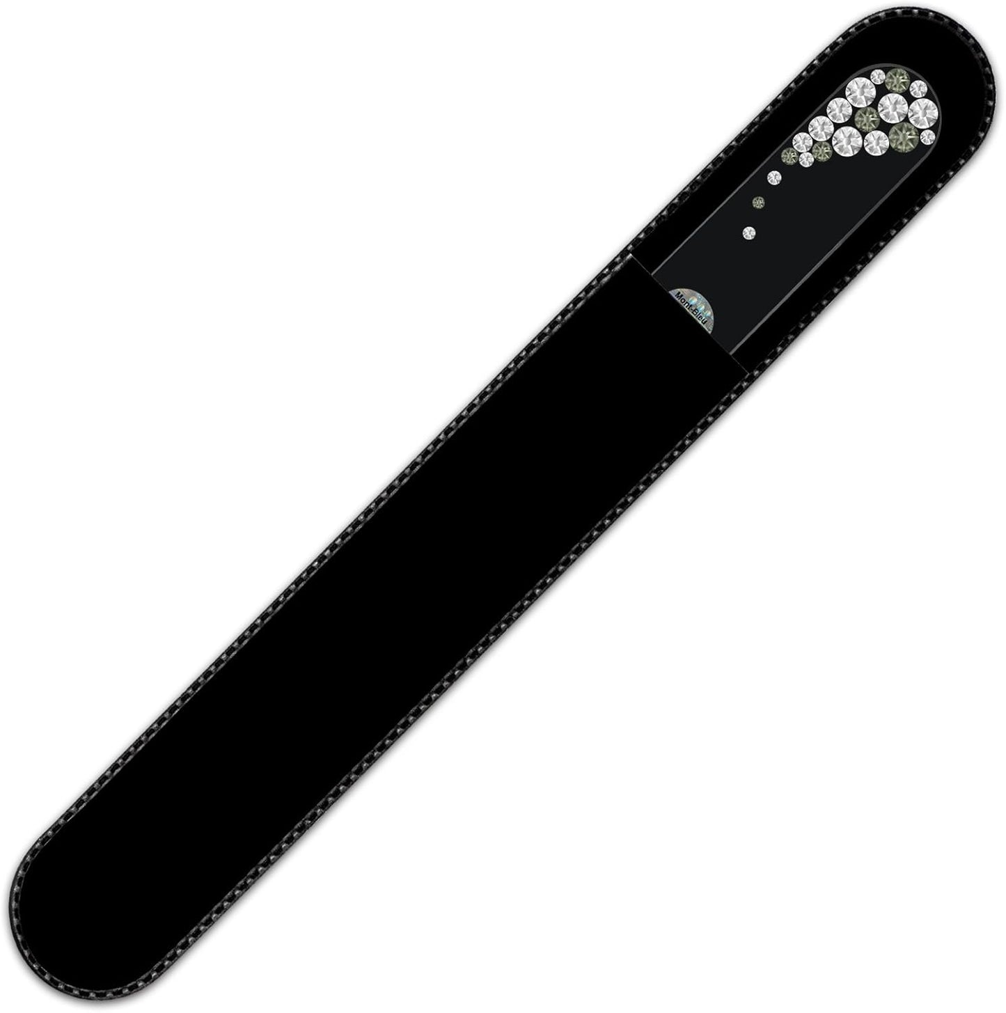 Large Size Glass Nail File Hand Decorated with Swarovski Elements, in Black Velvet Sleeve, Genuine Czech Tempered Glass, Lifetime Guarantee, Hand-Made Crystal Nail File
