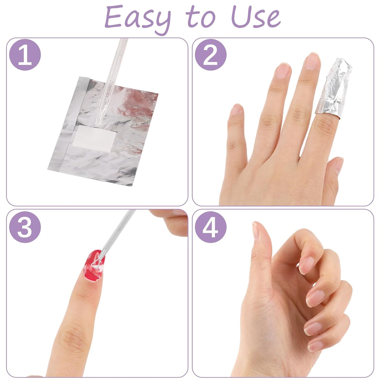 100Pcs Nail Remover Foil Wraps Nail Polish Remover Nail Foil Wraps with Pre-attached Lint Free Pad Gel Polish Remover Soak Off Foils with Cuticle Scraper for Acrylic/UV/Gel