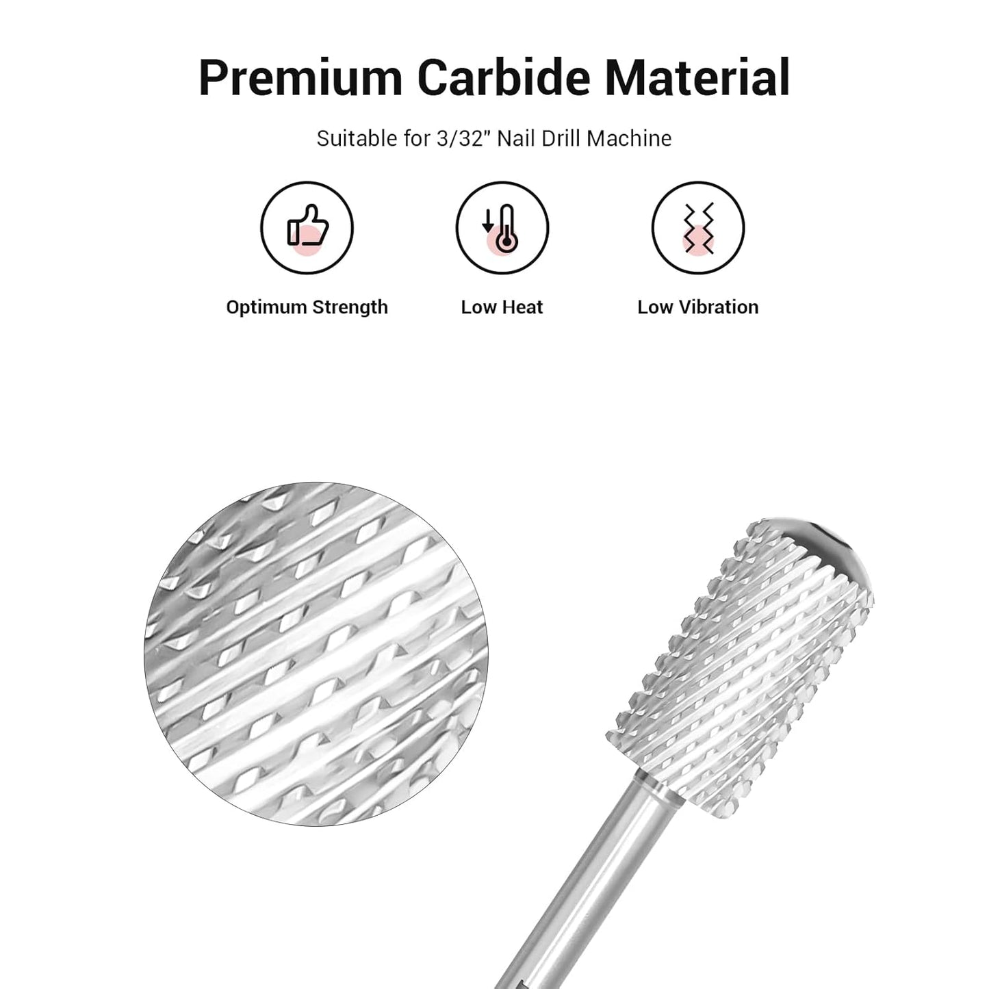 MelodySusie Safety Nail Drill Bits, 3/32'' Smooth Round Top Large Barrel Carbide Bits, Suitable for Manicure Pedicure Cuticle Gel Polishing, Beginners Bits, Silver, Series Bit-S, Coarse