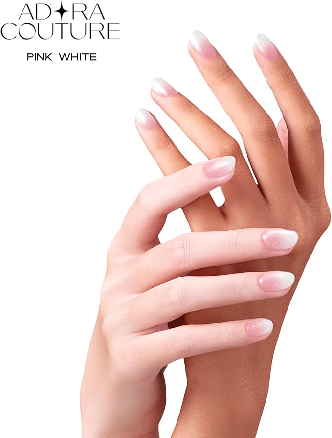 Semi Cured Gel Nail Strips with 30 Pieces - Salon Quality Manicure Kit for Women Easy Application Wraps Includes Prep Pads Nail File Wooden Stick, UV Light Required (Pink White)