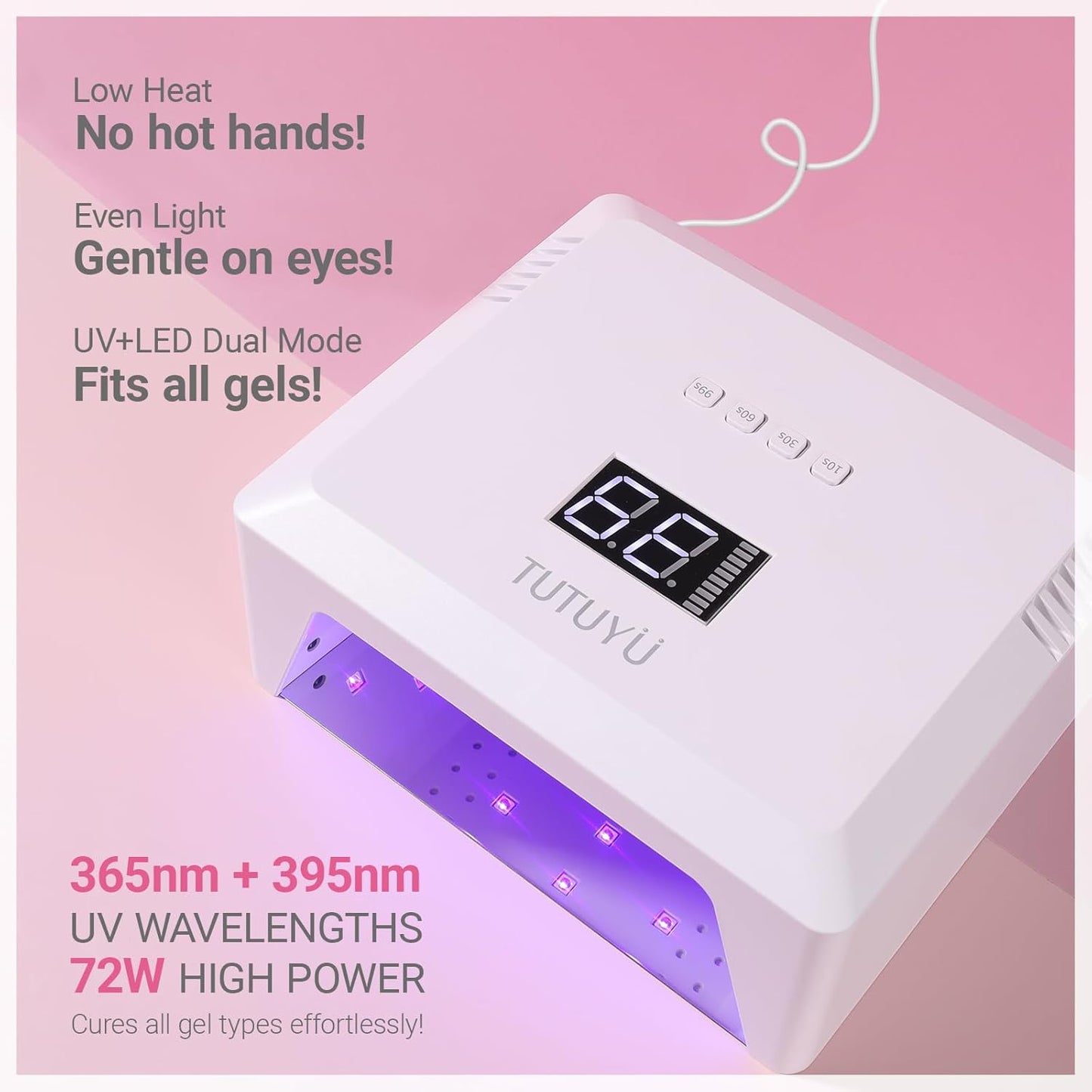 UV Nail Lamp for Gel Polish, 4 Timer, 30 LEDs,72W Hight Power,Compact Design with Smart Sensor & Removable Magnetic Reflective Base, Home DIY & Salon Professional Nail Dryer