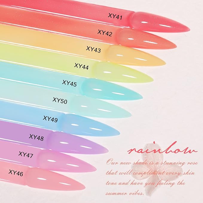 Jelly-Pastel Gel Nail Polish Set - 10 Pcs Pink Nude Gel Polish Set with Summer Yellow Blue Colors - DIY Soak Off Nail Lamp - Easter Decoration Gifts for Women - Manicure Kit