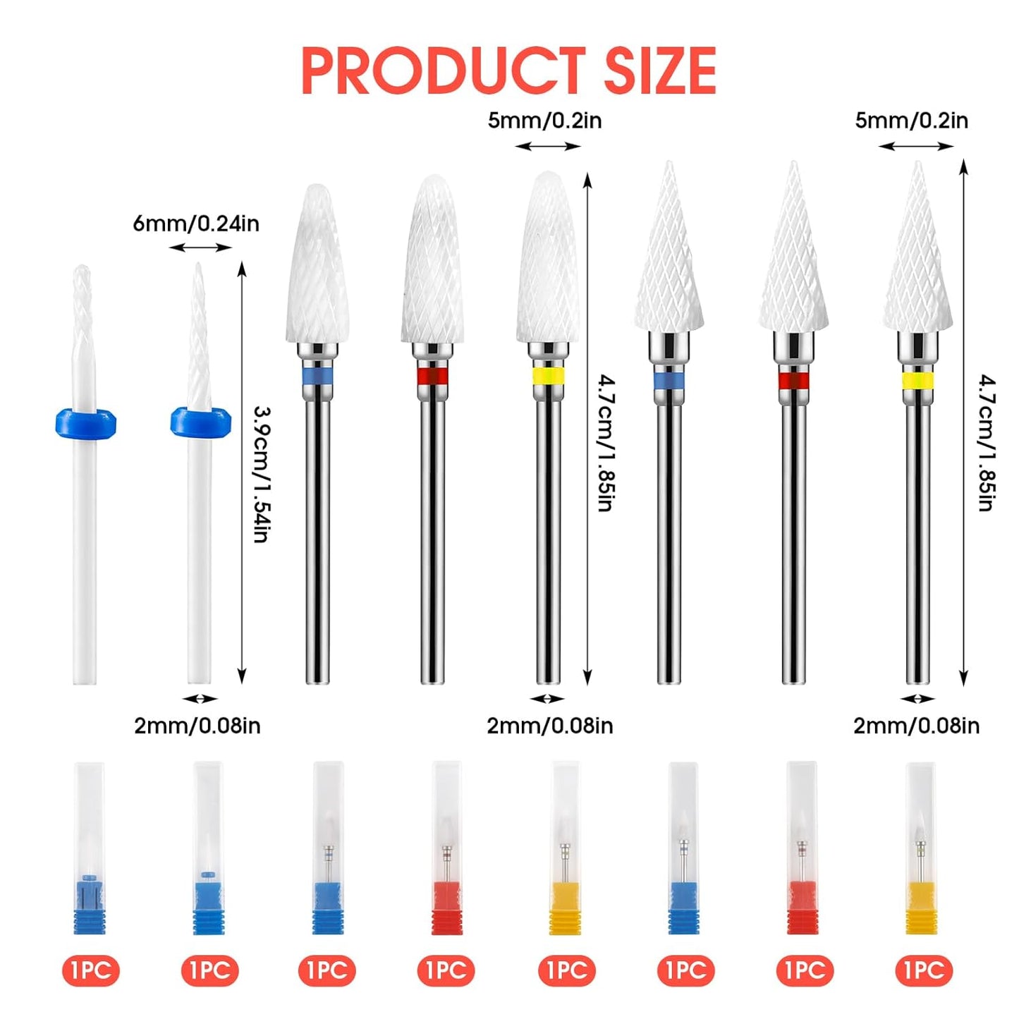 8 Pack 3/32" 5 in 1 Professional Ceramics Nail Drill Bits Sets, Safety Drill Bits Tech, Cuticle Bit Fast Remove for Manicurist Nail Salon Manicure Pedicure Gel Polishing (8 Shapes)