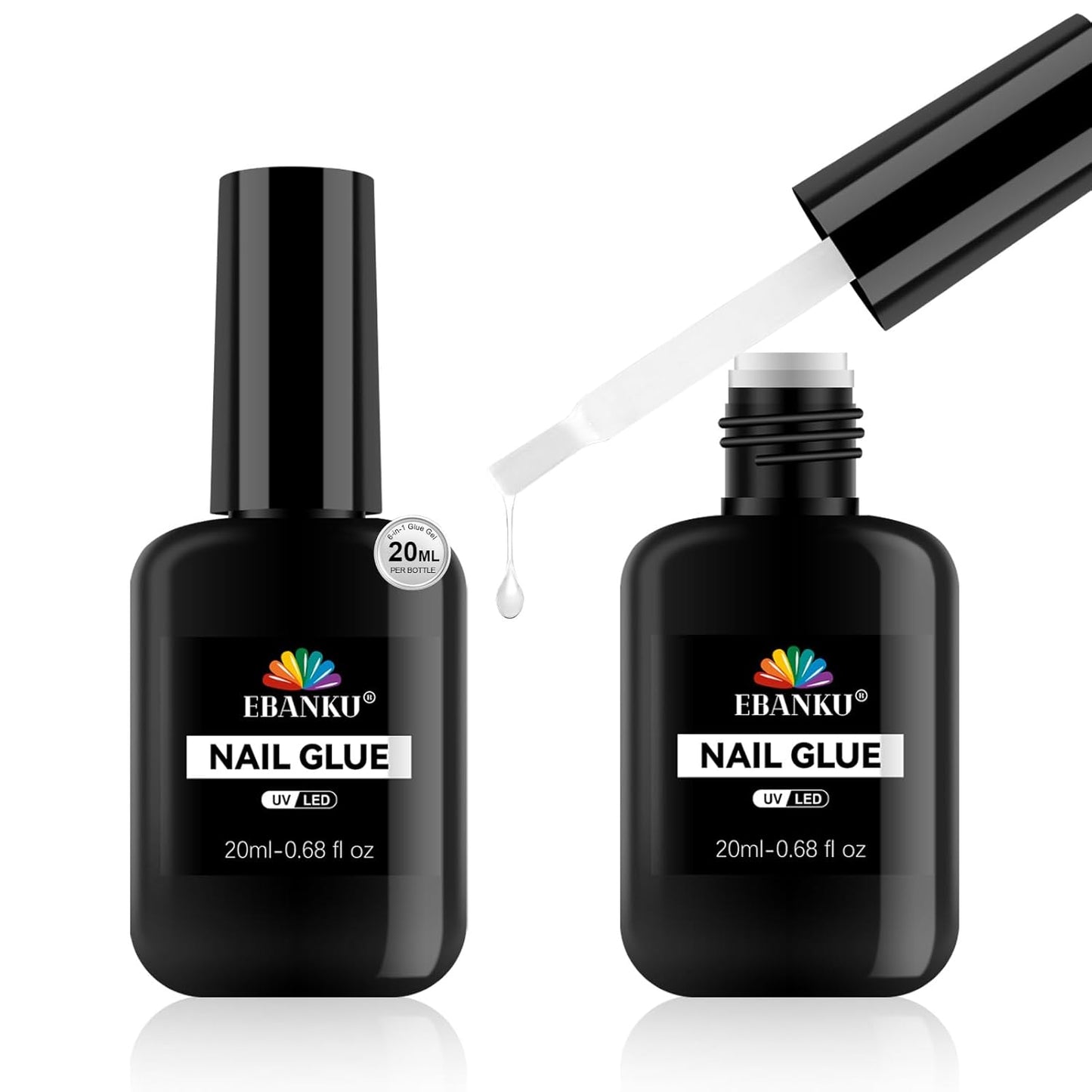 EBANKU 6 in 1 Super Strong Nail Glue for Press on, 20ml Lamp Curing Needed Solid Soak Off Glue, Easy Application Durable & Long-Lasting UV Lamp Needed 2Pcs