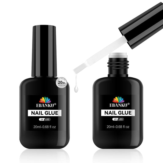 EBANKU 6 in 1 Super Strong Nail Glue for Press on, 20ml Lamp Curing Needed Solid Soak Off Glue, Easy Application Durable & Long-Lasting UV Lamp Needed 2Pcs