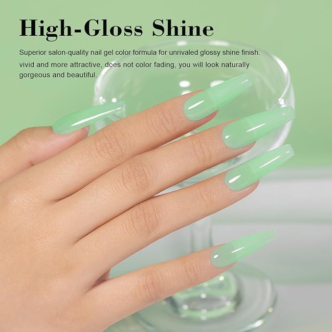 RARJSM Jelly Gel Nail Polish Mint Green Clear Light Green Gel Nail Polish Transparent Pastel Nude Sheer Nail GelPolish Varnish Curing Requires LED UV French Manicure Soak Off for Home Salon 15ml 1pcs