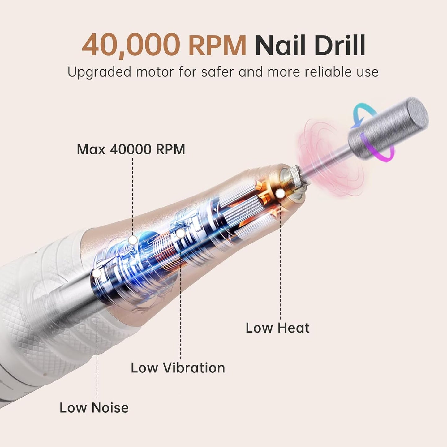 Electric Nail Drill,40000RPM Cordless Nail File Diamond with 12 Drill Bits for Acrylic Nails Gel Polishing,E File Nail Kit Machine for Manicure Salon Home (Pink Diamond)