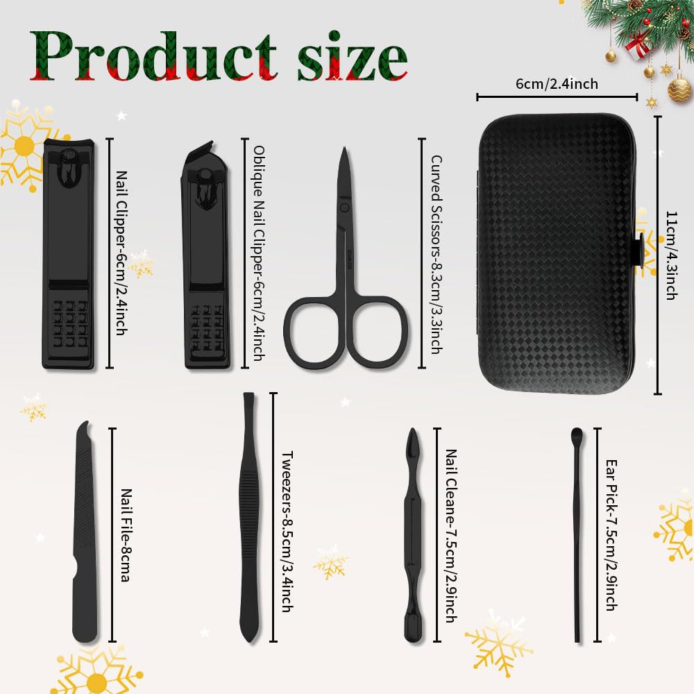 Easter Basket Stocking Stuffers, Nail Care Kit for Men, 7 PCS Manicure and Pedicure Kit, Manicure Set Men Travel Nail Kit Nail Clipper Set Kit Tool Christmas Gift Mens Nail Grooming Kit(Black)