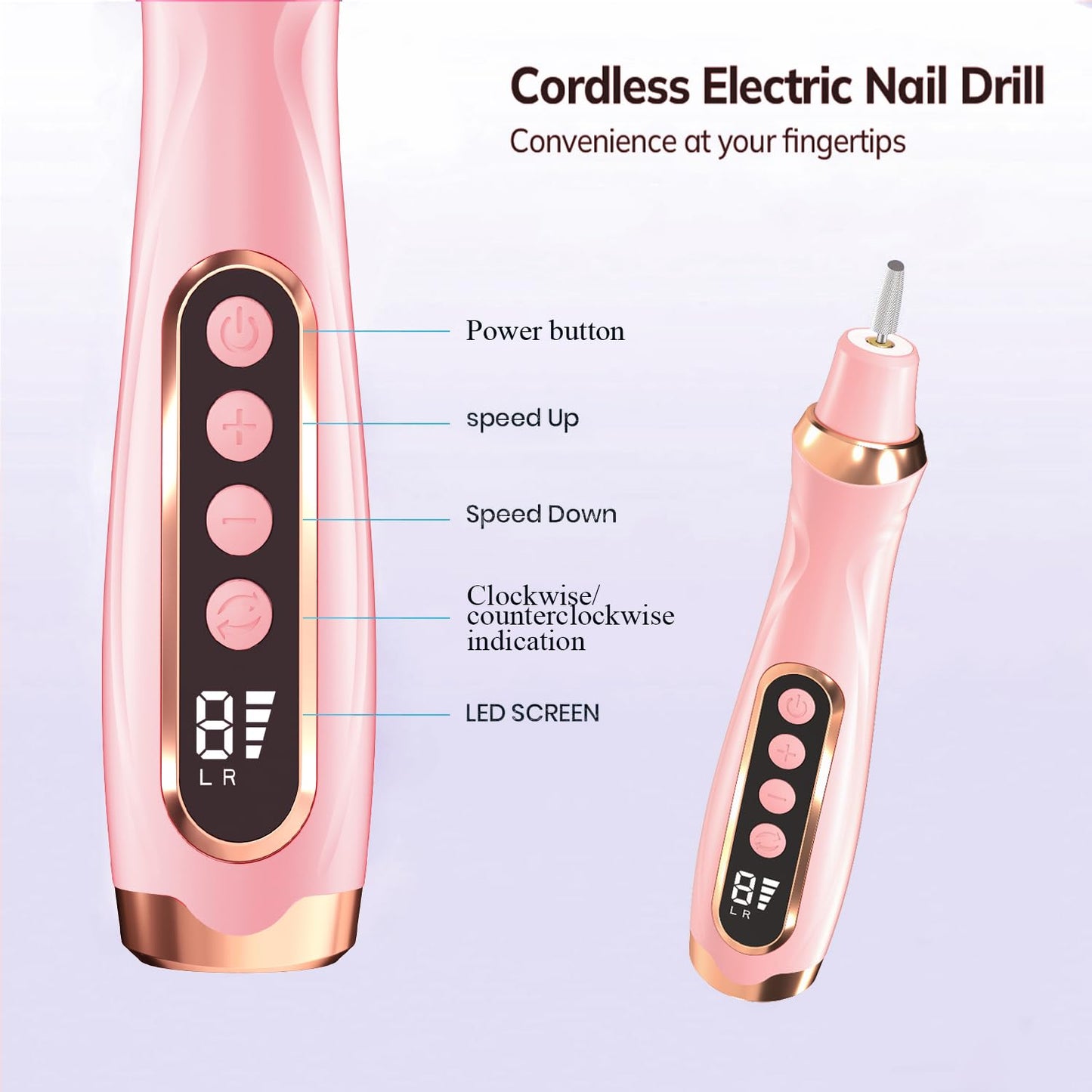 Professional Manicure Pedicure Kit Cordless Electric Nail File Set 6 Speed Cordless Nail Drill for Thick Nail Toenail Cuticle Hand Foot Care Nail Drill Tool(Peach)